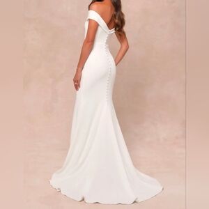 Lulus Arienne White Off-the-Shoulder Mermaid Maxi Dress Wedding Gown